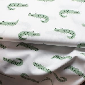 Bomullspoplin – Krokodil – Vit, metervara