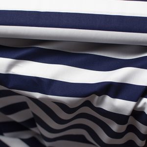 Bomullspoplin – Randig – Marinblå (OEKO-tex certifierad), metervara.