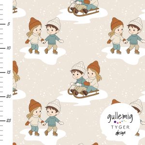 Jersey (trikå) – Du och jag, vinterlek i snö – Ljus beige (GOTS) Jersey (trikå) – Du och jag, vinterlek i snö – Ljus beige (GOTS)