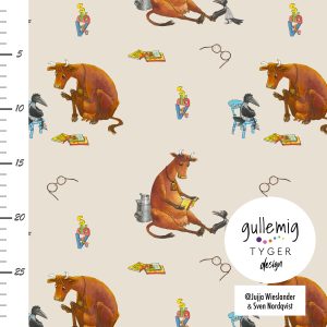 Jersey (trikå) – Mamma Mu & Kråkan Sagostund – Ljus beige (GOTS, LICENSTYG)