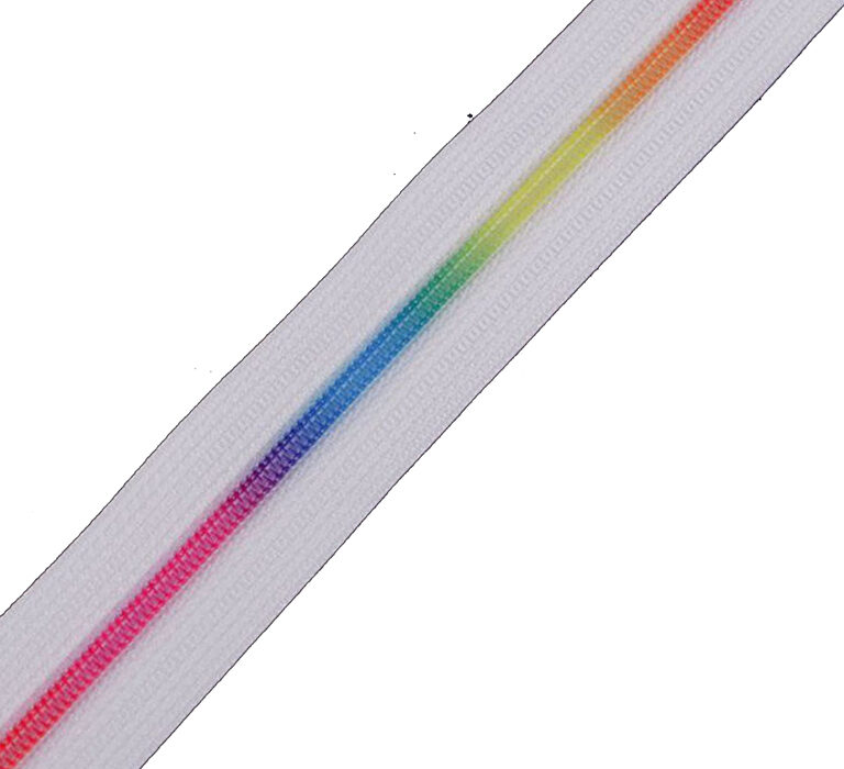 Blixtlås metervara 3mm - Regnbåge vit