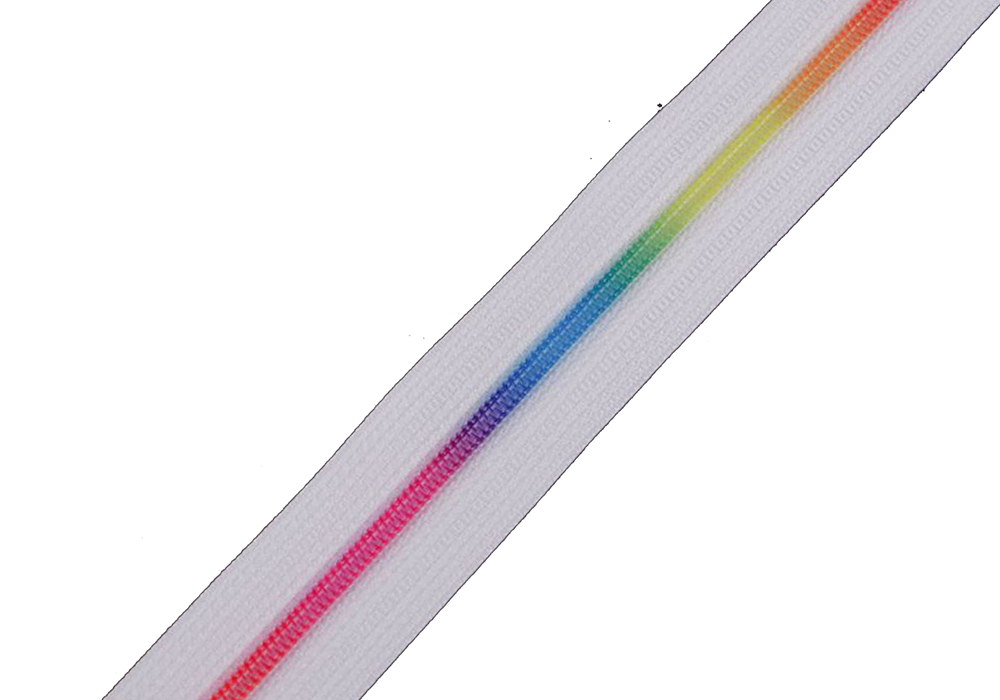Blixtlås metervara 3mm — Regnbåge vit