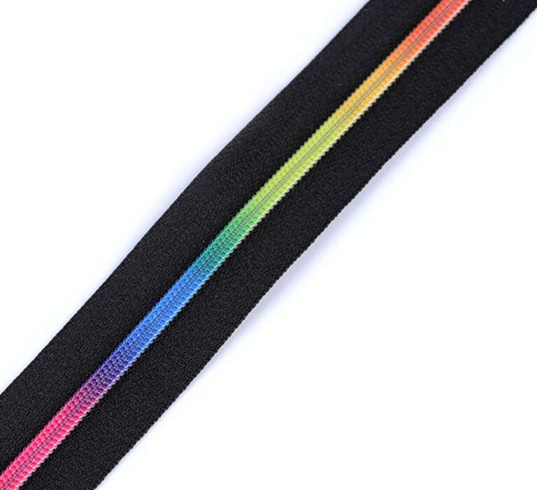 Blixtlås metervara 3mm - Regnbåge svart