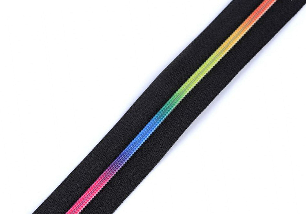 Blixtlås metervara 3mm — Regnbåge svart