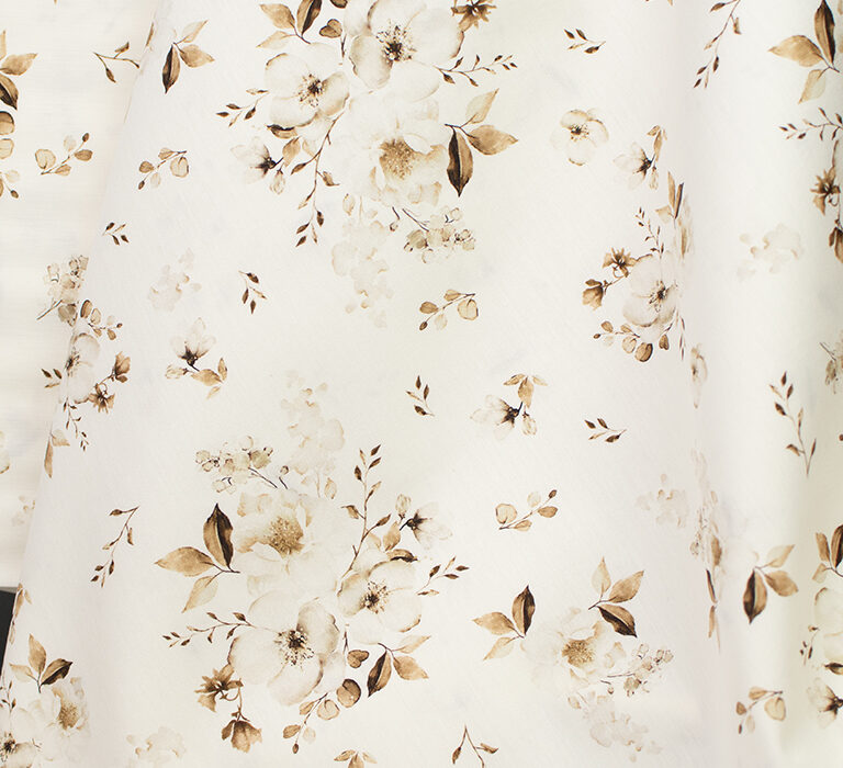 Bomullspoplin - Bruna blommor - Offwhite