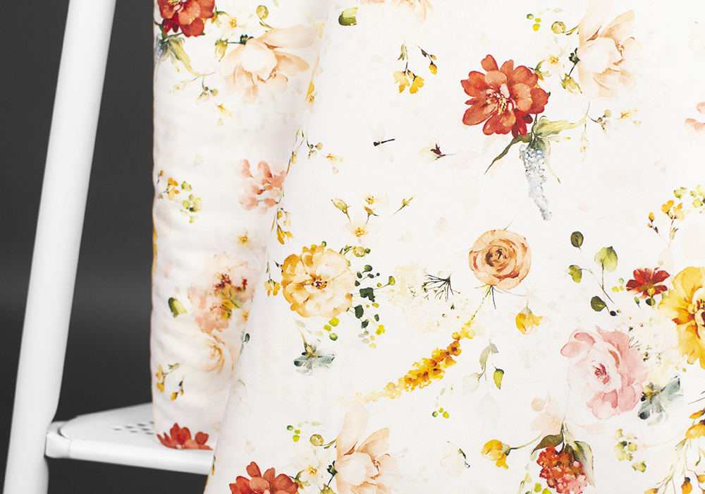 Bomullspoplin - Blomster - Offwhite