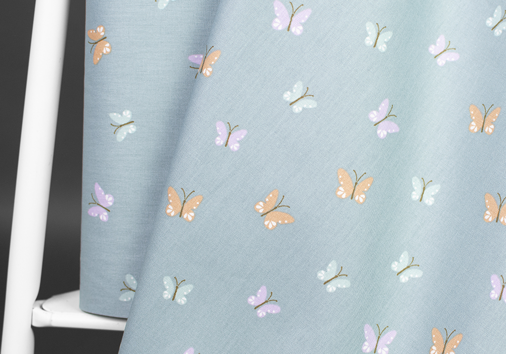 Bomullspoplin - Fjärilar - Dusty mint