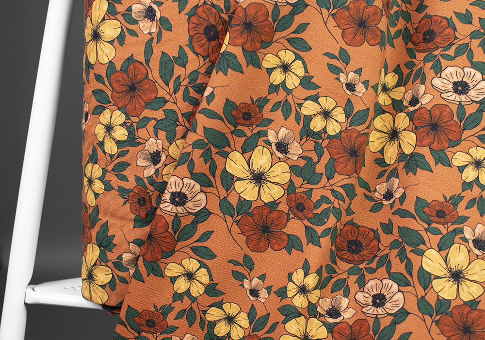 Jersey (trikå) - Blommor — Dusty orange