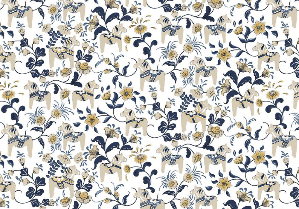 Jersey (trikå) - Dalahästar beige/blå — Vit