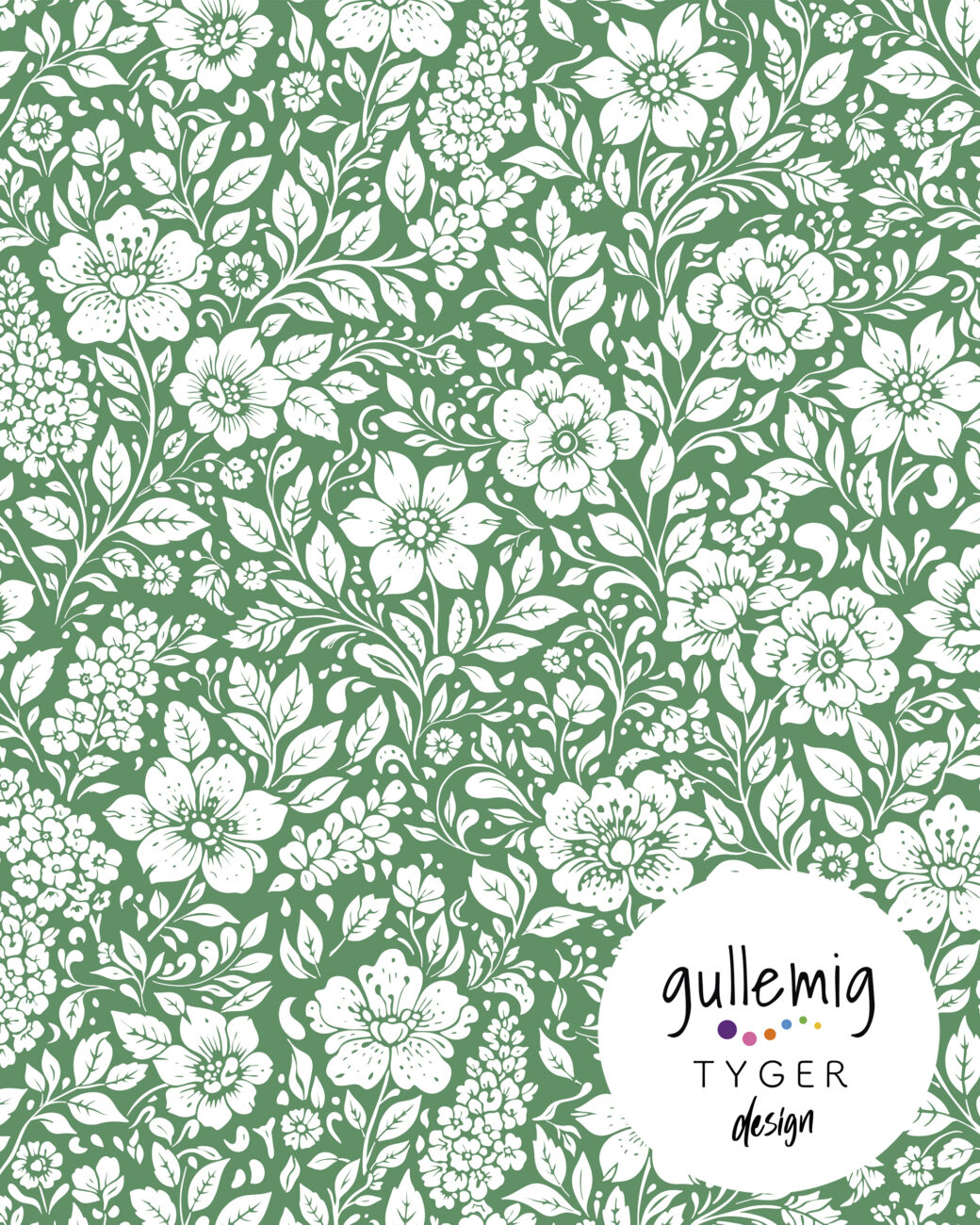 Jersey (trikå) - Blomster - Grön (GOTS), ca 0,4m